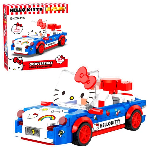 Brickcraft Officially Licensed Sanrio Hello Kitty Custom Convertible with Detailed face and Sticker Sheet Included 294 Pieces Multicolored Brick Building Set