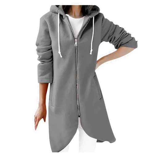 Generic Zip Up Hoodie for Women Cute Trendy Drawstring Oversized Hooded Sweatshirts Long Sleeve Irregular Hem Jacket Coats
