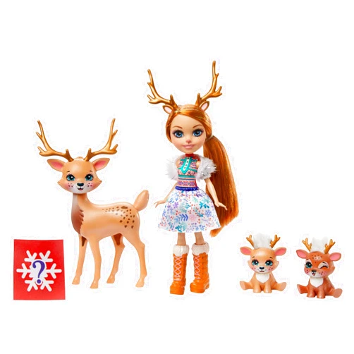 Enchantimals Family Toy Set, Rainey Reindeer Small Doll (6-in) with 3 Animal Figures, Great Gift for 3-8 Year Olds Reindeer Family Playset