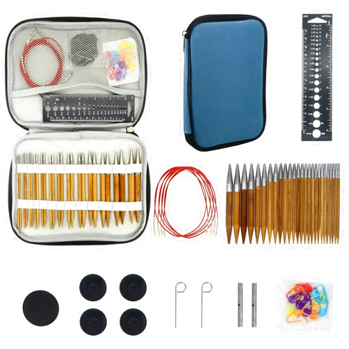 Ruidi 13 Pairs of Bamboo Stainless Steel Round Interchangeable Circle Knitting Needle Sets