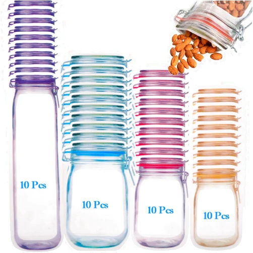 CAYOREPO 40Pcs Reusable Mason Jar Ziplock Bags,Food Storage Sandwich Bags Ziplock Bags for Kitchen Camping Picnic Organizer (40 Pcs)