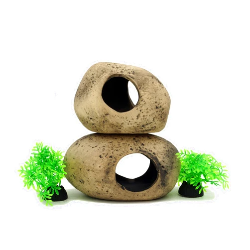 ALEGI Stackable Aquarium Ceramic Decorations Rock Caves,Betta Fish Tank Decor Accessories,Hideaway for Shrimp Cichlid Hiding Breeding Spawning (Set of 2)