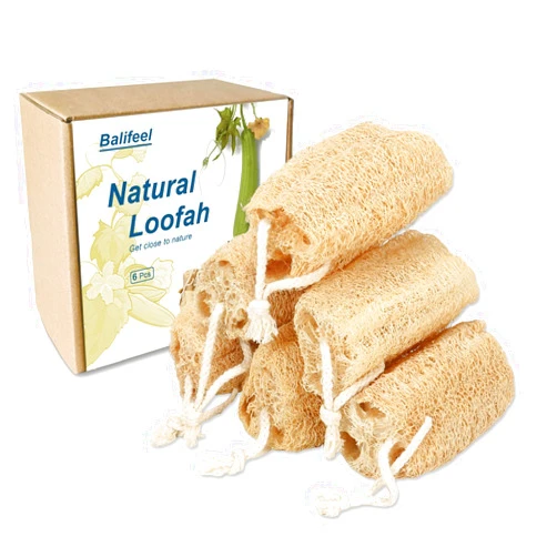 Balifeel Natural Loofah Sponge Organic Loofa Set,Exfoliating Body Scrubber Shower Luffa Men and Women for Bath Cleaning Skin Back and Face Eco Tool (6 Pack)