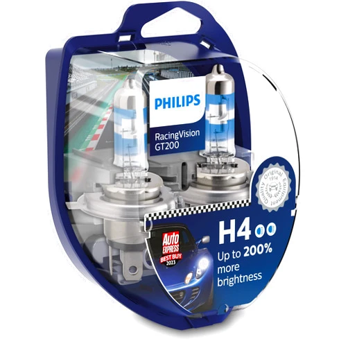 Philips RacingVision GT200 H4 car headlight bulb +200%, set of 2 White