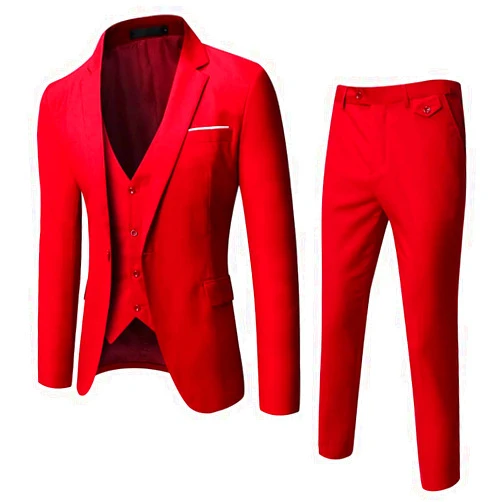 WULFUL Men’s Slim Fit Suit One Button 3-Piece Blazer Dress Business Wedding Party Jacket Vest & Pant