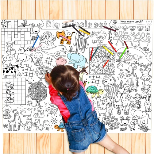 Moukeren 3 Pcs Giant Coloring Poster 48 x 36'' Kids Coloring Table Cloth Big Animals Coloring Tablecloth DIY Drawing Table Covers Color in Activities Animal Birthday Party Decorations for Kindergarten
