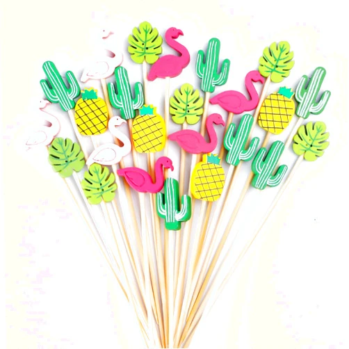 ZSYADSDH Food Picks, Cocktail Picks for Drinks, Bar Supplies, Flamingo Long Toothpicks for Appetizers, Cocktail Appetizer Forks, Swizzle Sticks for Cocktails, Bamboo Sticks Skewers Accessories (100 Pcs)