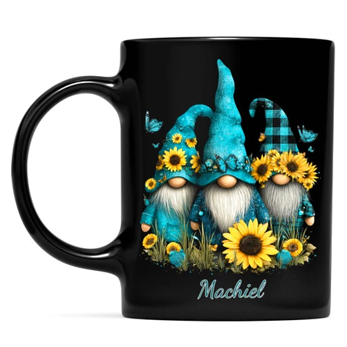 TTNARTYPOD Custom Mug Cute Gnomes with Sunflower Butterfly Gardeners Summer Coffee Mug, Ceramic Mug 11oz - 15oz