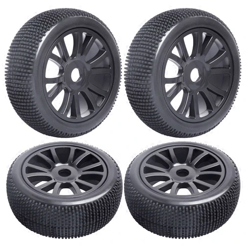 FriHobby 1/8 Scale RC Buggy Tires w/Foam Inserts and 17mm Hex Wheels for Arrma Typhon 6S 3s Blx Losi 8ight HPI Vorza Hobao Hyper Kyosho Inferno, Set of 4