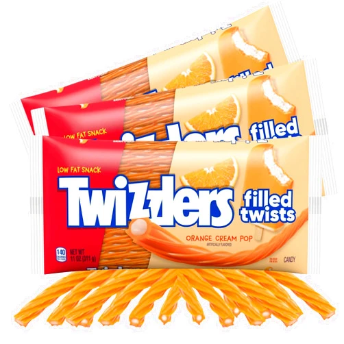 The Hershey Company Twizzlers Orange Cream Pop Infused Twists, 11oz - Irresistible Citrus Fusion and Creamy Sweet Bliss, Soft and Sweet Delights for All Ages (Bundle of 3)