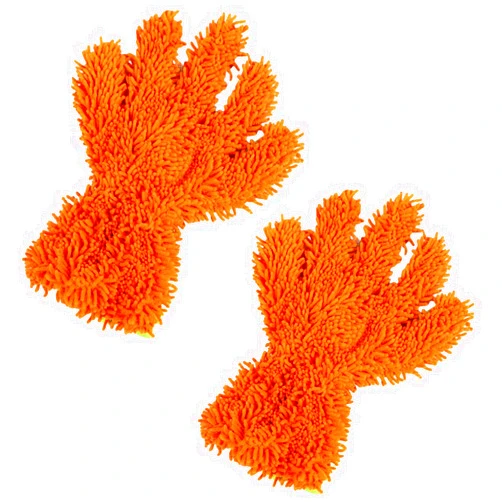UHANBUT 2PCS Car Wash Mitts, Double Sided Chenille Microfiber Dusting Gloves with 5-Finger Design, Anti-Scratch Auto Interior Exterior Detailing Mitt for Cleaning Wheel Tight Spot (Orange)
