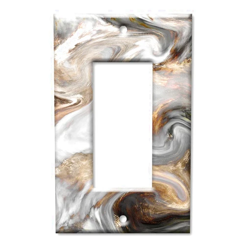 Art Plates - Single Gang Rocker - Decora - GFCI Switch Plate Cover - One Gang Decorative Metal Wall Plate - Grey and Brown Swirl Marble - Granite Print - (Made in USA)