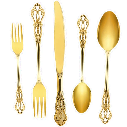 ROMAWARE Gold Silverware Set for 8, Stainless Steel Gorgeous Retro Royal Flatware Set, 40-Pieces Cutlery Tableware set, Kitchen utensils set Include Spoons And Forks Set, Mirror Finish, Dishwasher Safe