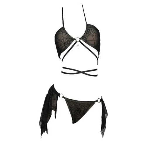 MEOWCOS.COM MEOWCOS Pretty Crawler Gothic Swimsuit Spider Web Design Dark Style Swimwear Set