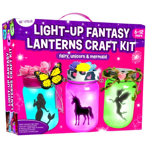 Craftelle Light-up Unicorn Fairy & Mermaid Lanterns Craft Kit – Valentines Day Craft Kits for 8 9 10 11 12 Year Old Girls - Creative Art Girl Toys 8-10 Years Old and Up - Tween Gift Ideas