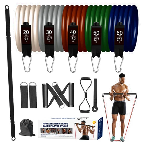 GROOFOO Pilates Bar Kit, Heavy Resistance Bands with Handles, Pilates Equipment with Resistance Band Bar 200lbs, Multifunctional Yoga Pilates Bar, Portable Home Gym Pilates Resistance Bar for Men Women