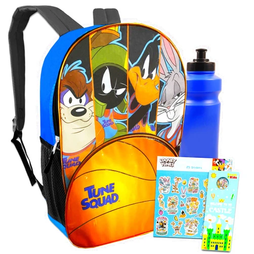 Space Jam Backpack for Boys - Bundle with 17” Looney Tunes Basketball Backpack, Stickers, Water Bottle, More | Space Jam Travel Bag | Space Jam Basketball Backpack