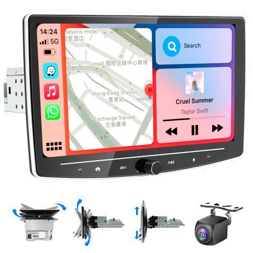 IYING Single Din Touchscreen Car Stereo Wireless CarPlay Android Auto 2G+32G Detachable 10 Inch Touch screen Android Car Radio Bluetooth AM FM GPS Navigation WiFi Car Audio Receiver with Backup Camera 1 Din