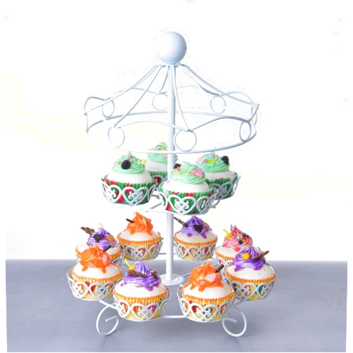ASkinds Carousel Cupcake Stand Dessert Serving Tray, 12-Cups Iron Cake Display Rack Cupcake Stand for Carnival and Circus Theme Party Wedding Party Furnishing Accessories (White)