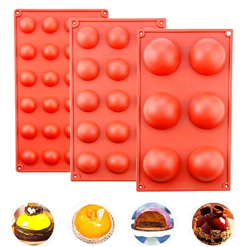 BAKER DEPOT Silicone mould for Hot Chocolate Bomb Dome Mousse desert Cake Decorating Tool Baking DIY Mould Set of 3