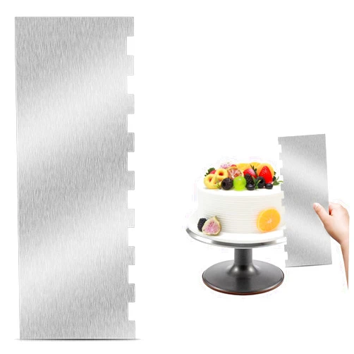 BLMHTWO Metal Cake Scraper 9 Inch Metal Icing Scrapers Cake Scraper Stainless Steel with Edge Stripe Double Sided Sturdy Reusable Washable Cake Scraper Smoother for Icing Frosting Buttercream（Sliver）