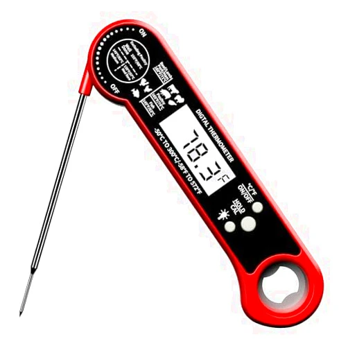 Judogolf Instant Read Meat Thermometer Digital, judogolf ipx6 Food Thermometer Candy Thermometer Cooking Thermometer with Calibration, Backlight and Foldable Probe for Grilling(red)