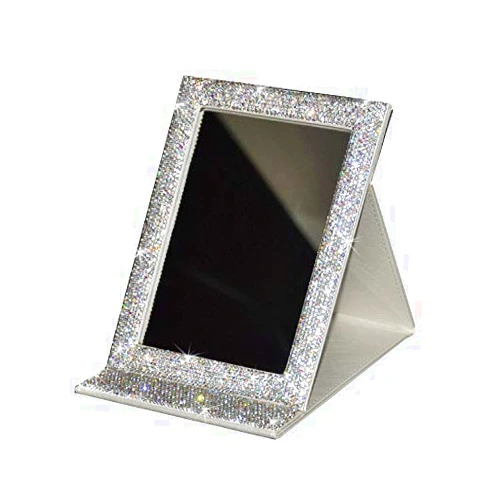 Bestbling Bling Portable Mirror Folding Travel Vanity Mirror with Desktop Standing Makeup Mirror for Cosmetics Beauty (Silver)