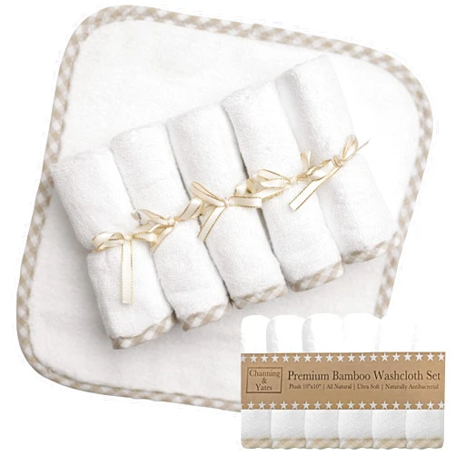 Channing & Yates Organic Baby Washcloth Set Premium Boutique- (6 Pack Wash Cloth) - Softest Face Towels or Washcloths for Eczema - Child or Adult Essentials for Bath (Beige/White)