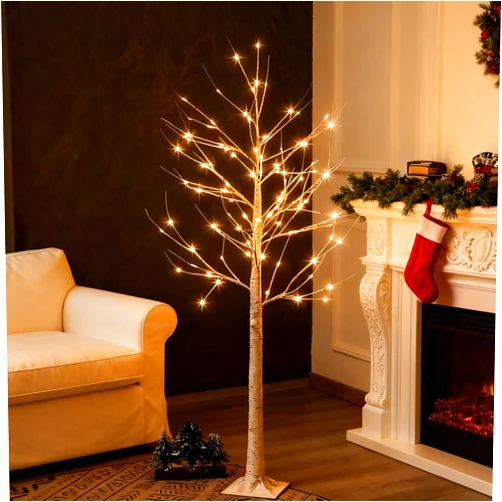 Nakolulu 6 Feet Lighted White Birch Tree, Warm White USB 8 Modes Dimmable Control for Indoor Outdoor White Birch Tree Lights, Thanksgiving Christmas Decorations Pre-Lit Artificial Tree (Warm White)