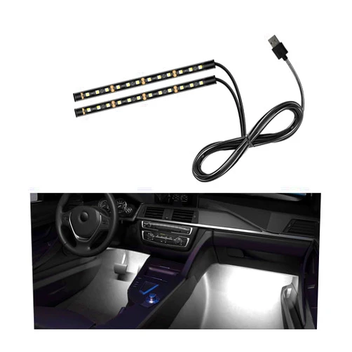Sylvil Car LED Strip Light, 24 LEDs RGB Neon Interior Atmosphere Lights, 12V Under Dash Ambient Night Light, USB Port Auto Interior Decorative Lamp, Universal Car Accessories (White)