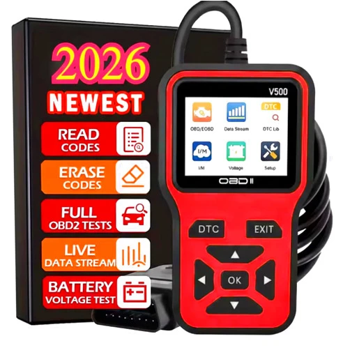 Generic V500 OBD2 Scanner Diagnostic Tool, Professional Code Reader with Live Data Stream, DTC Lookup, I/M Readiness, O2 Sensor Test, EVAP System Test, Vehicle Info Display