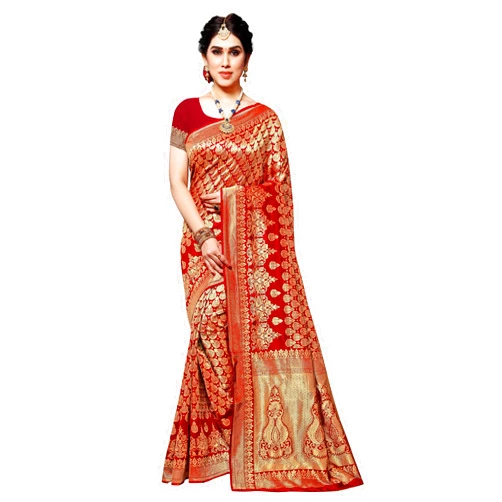 Sidhidata Women's Jacquard Silk Saree with Blouse Piece