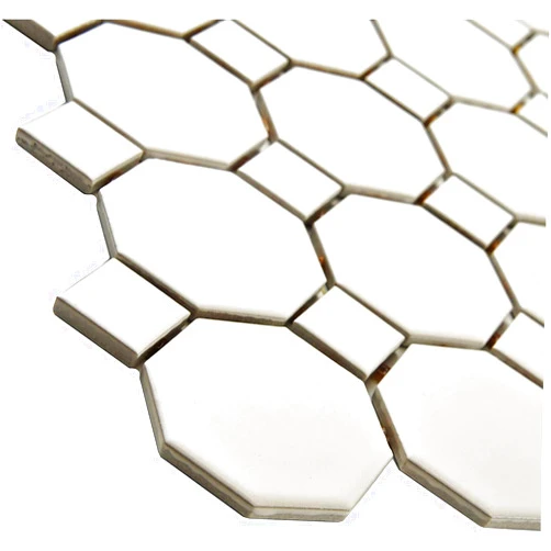 Tenedos Octagon Porcelain Mosaic Floor and Wall Tile Matte White with Matte White Dots(12x12)