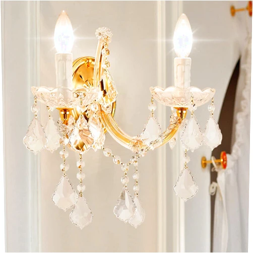 TMAFON Crystal Wall Lights, Modern Sconce - Brilliant 2 Lights Maria Theresa Wall Lamp Light Fixtures, Gold Wall Mounted Lamp for Bedroom, Living Room, Bedside, Corridor