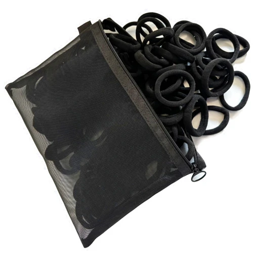 XDMURYM 100 PCS Black Nylon Hair Ties for Women, Elastic Hair Bands No Damage for Thick,Seamless Ponytail Holders For Girls All Hair Types.