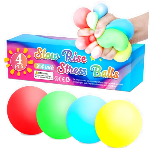 VISCOO 4 Pack Slow Rising Stress Ball,Stress Balls for Kids Adults,Stretchy Squishy Fidget Toys for Anxiety Relief,Hand Therapy Sensory Squishy Ball,Squishy Toys for Kids,Classroom Prize Box Toys