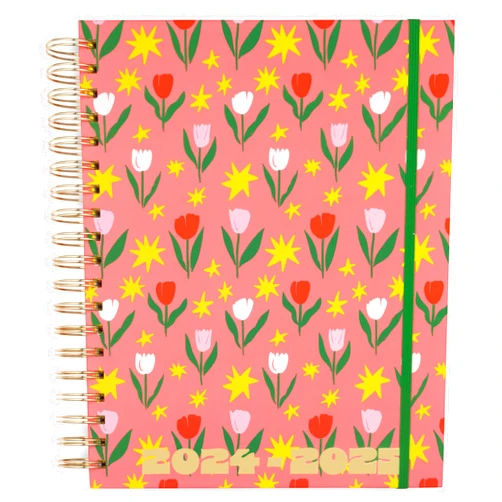 ban.do Daily Planner 2024-25, Large Weekly Planner Dated August 2024 - December 2025, Hardcover Spiral Planner with Monthly Calendar, Stickers, & Pockets, Tulips Pink