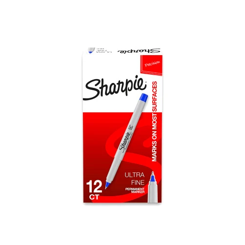 SHARPIE 37003 Ultra-Fine Permanent Marker, Marks on Paper and Plastic, Resist Fading and Water, AP Certified, Blue Color, Pack of 12