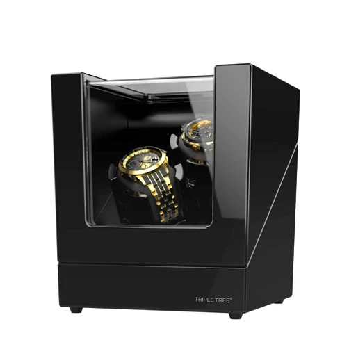 TRIPLE TREE Double Watch Winder for Automatic Watches, Automatic Watch Winder Box in Wood Shell Piano Finish, with Japanese Quiet Motor, Flexible PU-Leather Watch Pillows Hold for Women/Men's Watches