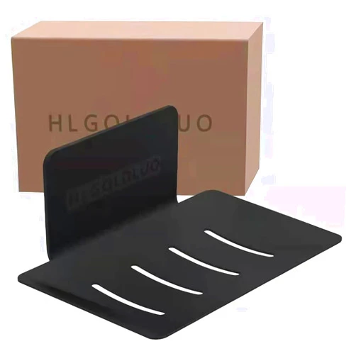 HLGOLDLUO CHRUNONE Self-Adhesive Soap Dish for Shower, Aluminum Bar Soap Holder Dishes for Bathroom Black