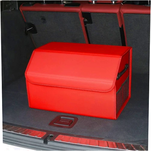MFCCRAZY Trunk Organiser Vehicle Storage Box,Car Boot Organizer,Foldable Storage Box, Car Boot Organiser, Leather Collapsible Trunk Cargo Organizer, Car Accessories -Red||48 * 31 * 29cm