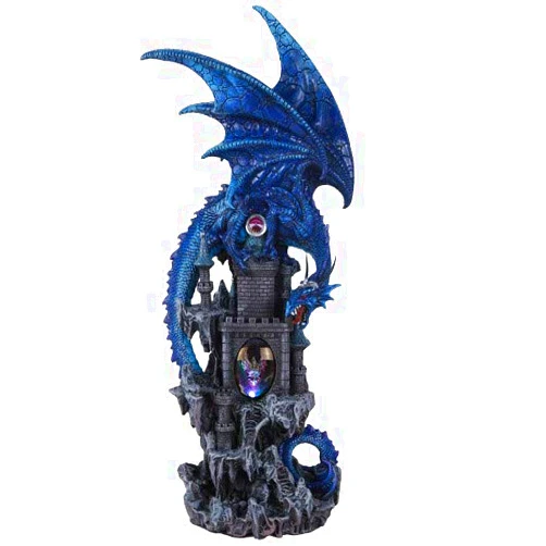 Pacific Giftware Guardian Dragon Protecting Castle with Rhinestone Rock Crystal Tabletop Decor Collectible Figurine Gift (20.75