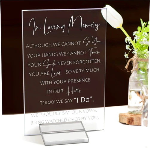 Chunful Memorial Table Sign for Wedding, Acrylic Wooden Wedding Reception Signs, Sympathy Gift in Loving Memory Sign, Memorial Signs Gift Anniversaries Reunions(Bright)