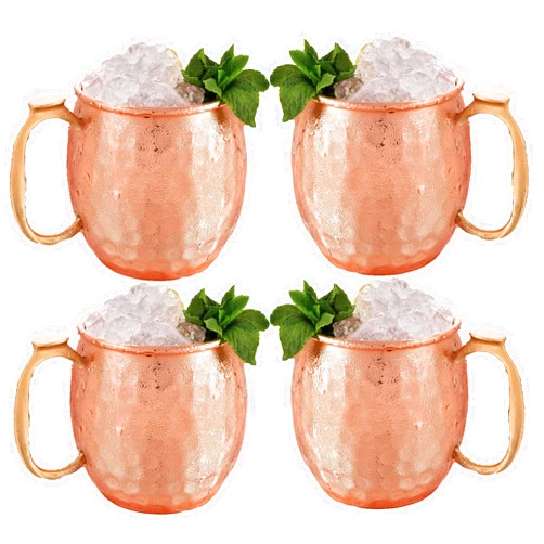 Copper Cure Moscow Mule Mugs | Thumb Rest Gold Brass Handles | Large Size 19 ounces | Set of 4 Hammered Cups | Stainless Steel Lining | Pure Copper Plating | Gift Set