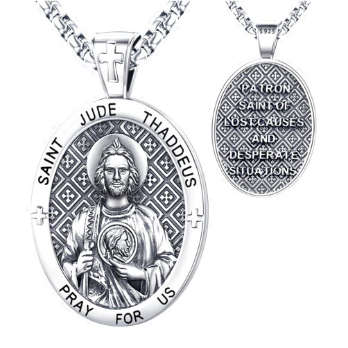 LOOVE Patron Saint Medals Amulet Necklace 925 Sterling Silver Protection Jewelry for Men Women with 20