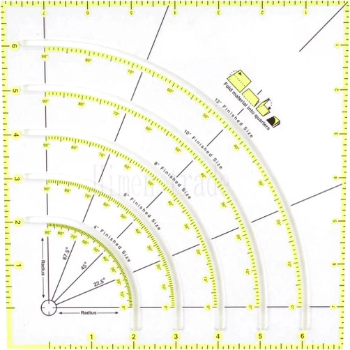 HONEYSEW Arcs & Fans Quilt Circle Cutter Ruler Multifunctional Arc Cutting Patchwork Ruler,Acrylic Quilters Ruler with Double Colored Lines for Cutting Cloth Ruler Template Sewing Crafts