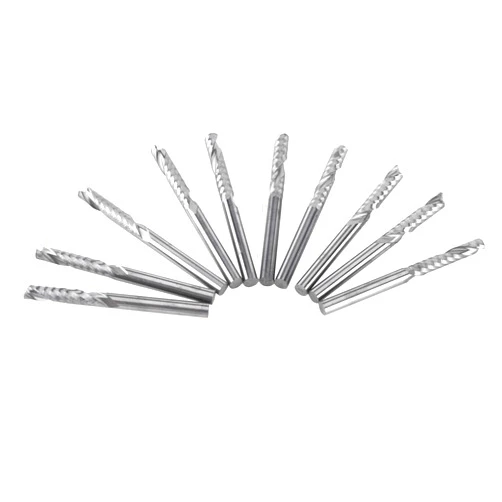 KIMISS 10-Piece Tungsten Carbide Spiral End Mills Set - Single Flute Milling Cutters for CNC Routers & Milling Machines - 4mm Shank