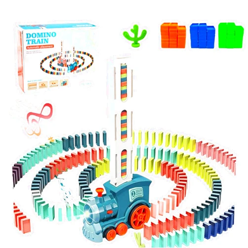 Generic Domino Train Set - 200 Pcs, Domino Electric Train, Automatic Building and Stacking Domino Blocks, Unique Gift for Boys and Girls (Blue)