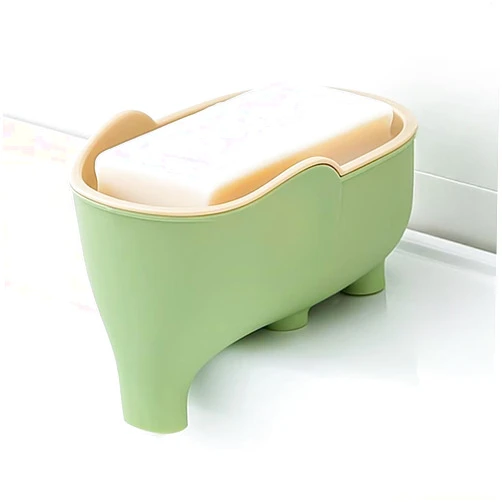 FABEILAI Cute Elephant Soap Dish Holder Tray Plastic Sink Self Draining Suitable for Kitchen Bathroom Bar Shower Bath Kitsch Large Shelf Drainage,Green