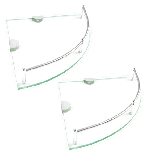 Boocalny 2 Pack Glass Corner Shelf, Corner Shower Shelf with Stainless Steel Rails, Tempered Glass Shower Caddy, Wall Mounted Glass Shelf for Bathroom Organization, 9.25x9.25x0.24in, Silver